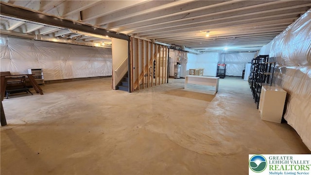 4082 Rutz Ln, South Whitehall Twp, PA 18104 - unfinished below grade area with gas water heater and stairs