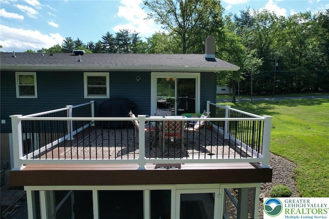 8539 Rextown Rd, Slatington Borough, PA 18080 - back of house with a lawn, a chimney, outdoor dining space, and a deck