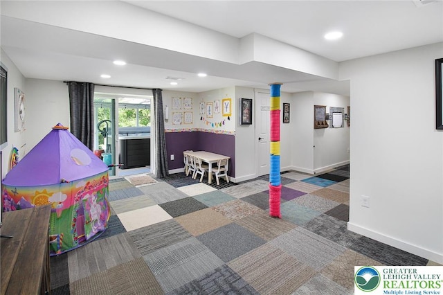 8539 Rextown Rd, Slatington Borough, PA 18080 - recreation room with baseboards, recessed lighting, and carpet