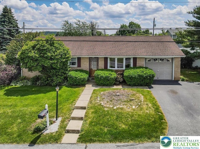 2934 Keystone St, Bethlehem Twp, PA 18020 - single story home featuring brick siding, an attached garage, a front lawn, asphalt driveway, and a shingled roof