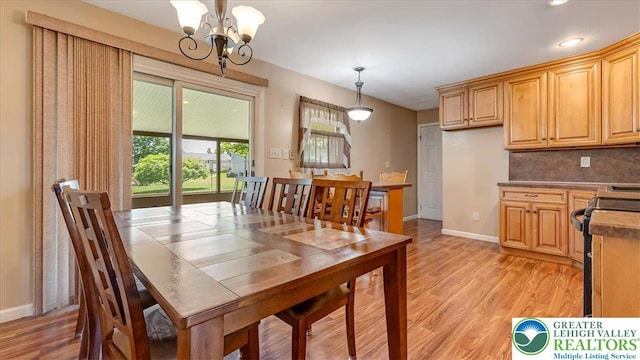2934 Keystone St, Bethlehem Twp, PA 18020 - dining space with a chandelier, light wood-style floors, baseboards, and recessed lighting