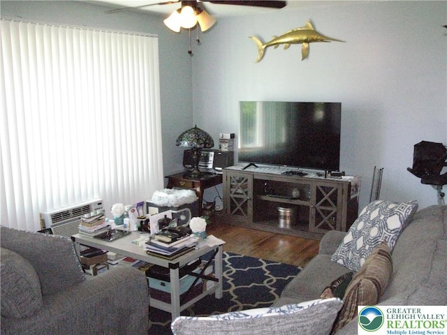 1158 Driver Pl, Lower Macungie Twp, PA 18106 - living area with a ceiling fan and wood finished floors