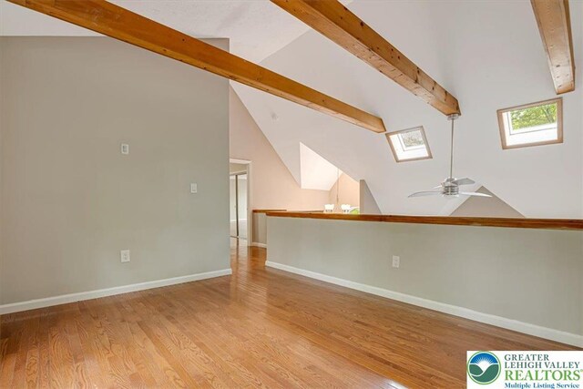 2330 Burntwood Dr, East Stroudsburg, PA 18301 - additional living space featuring wood finished floors, ceiling fan, and a skylight