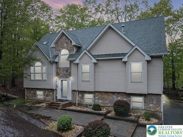 2330 Burntwood Dr, East Stroudsburg, PA 18301 - view of front of home featuring stone siding and roof with shingles
