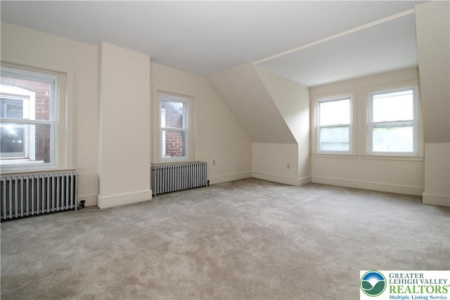 1171 E 4th St, Bethlehem City, PA 18015 - additional living space with radiator heating unit, carpet floors, lofted ceiling, and baseboards