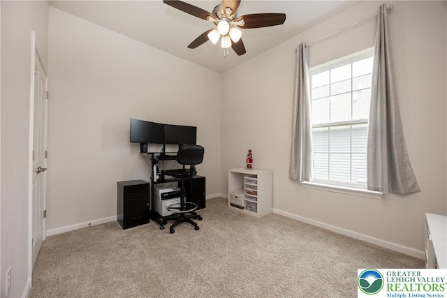 7911 Schaefer Crst, Upper Macungie Twp, PA 18031 - carpeted home office with ceiling fan and baseboards