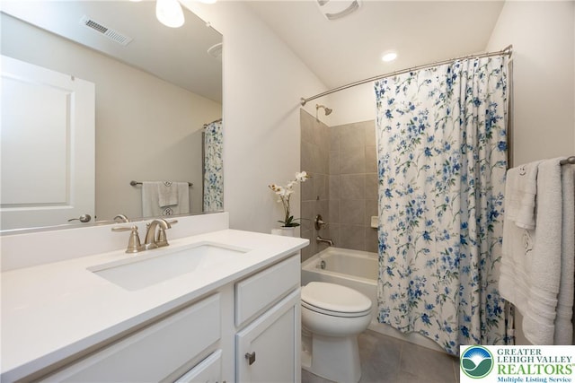 7911 Schaefer Crst, Upper Macungie Twp, PA 18031 - full bath with vanity, toilet, shower / bathtub combination with curtain, and tile patterned flooring