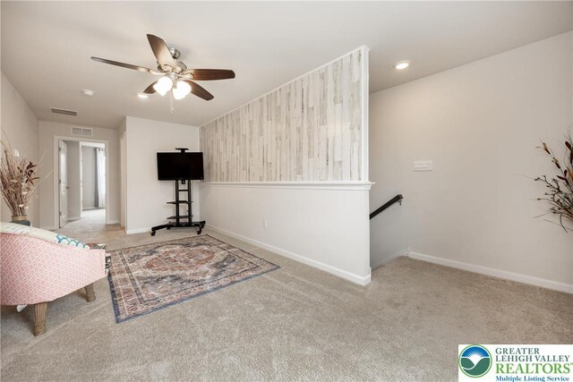 7911 Schaefer Crst, Upper Macungie Twp, PA 18031 - unfurnished room with ceiling fan, carpet floors, baseboards, an upstairs landing, and recessed lighting