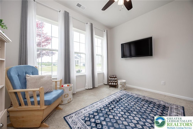 7911 Schaefer Crst, Upper Macungie Twp, PA 18031 - sitting room featuring a ceiling fan, plenty of natural light, and carpet floors