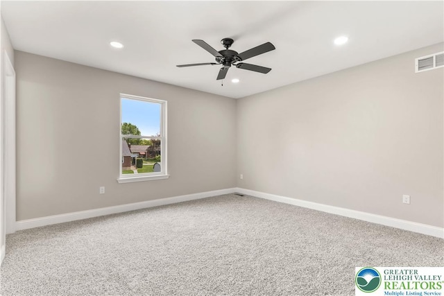 721 7th St, Whitehall Twp, PA 18052 - empty room with ceiling fan, recessed lighting, carpet flooring, and baseboards