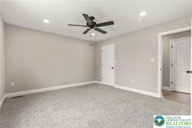 721 7th St, Whitehall Twp, PA 18052 - spare room featuring ceiling fan, carpet, recessed lighting, and baseboards