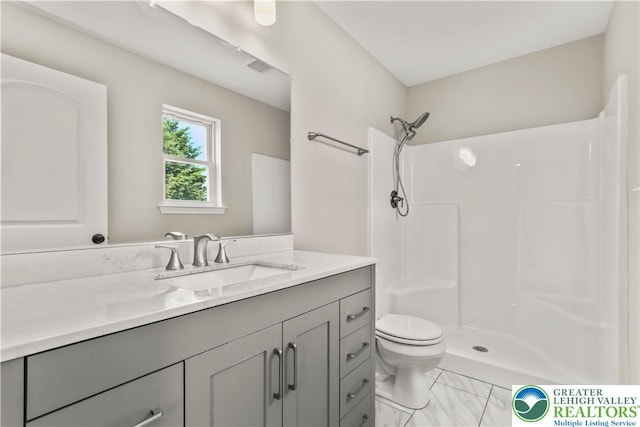 721 7th St, Whitehall Twp, PA 18052 - bathroom featuring toilet, vanity, and a shower