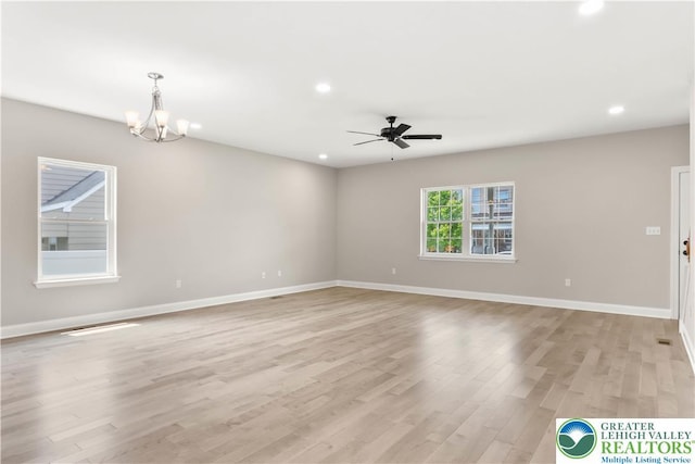 721 7th St, Whitehall Twp, PA 18052 - spare room featuring baseboards, light wood-style flooring, a ceiling fan, and recessed lighting