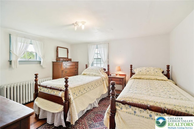 1132 Upperstump Rd, Hilltown Twp, PA 18914 - bedroom with radiator heating unit, multiple windows, and dark wood finished floors