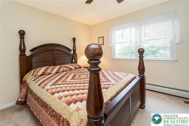 234 Venetian Dr, Forks Twp, PA 18040 - bedroom featuring carpet, baseboard heating, baseboards, and ceiling fan