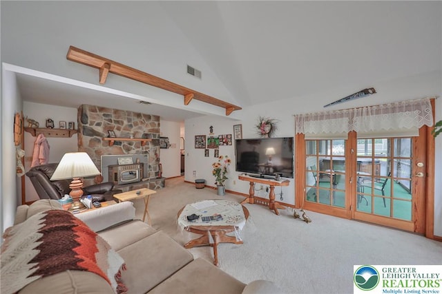 4379 Meadow Ln, South Whitehall Twp, PA 18104 - carpeted living room featuring baseboards and high vaulted ceiling