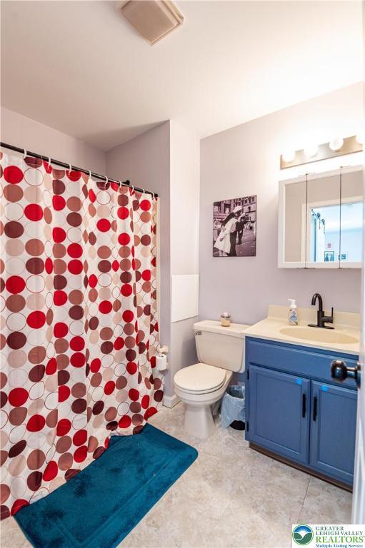 1411 Howard Ln, Palmer Twp, PA 18045 - full bath with toilet, vanity, and curtained shower