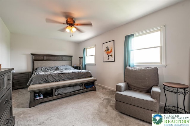 1411 Howard Ln, Palmer Twp, PA 18045 - bedroom with light colored carpet, baseboards, and a ceiling fan