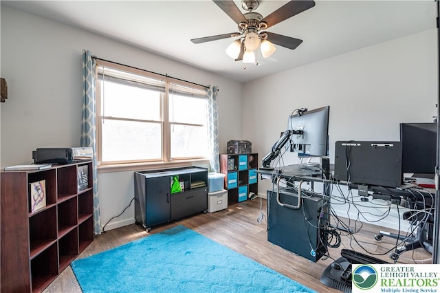 1411 Howard Ln, Palmer Twp, PA 18045 - office with wood finished floors, a ceiling fan, and baseboards