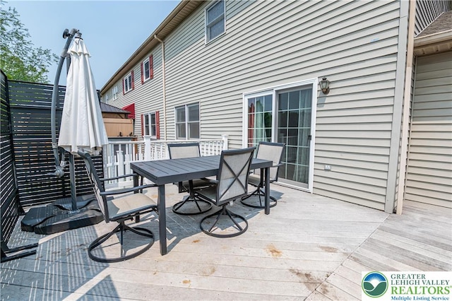 1411 Howard Ln, Palmer Twp, PA 18045 - wooden terrace with outdoor dining area