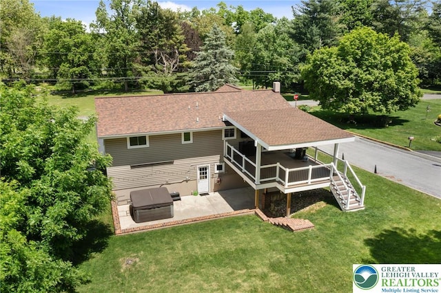 201 S 15th St, Emmaus Borough, PA 18049 - rear view of house featuring a wooden deck, a patio, a lawn, and stairway