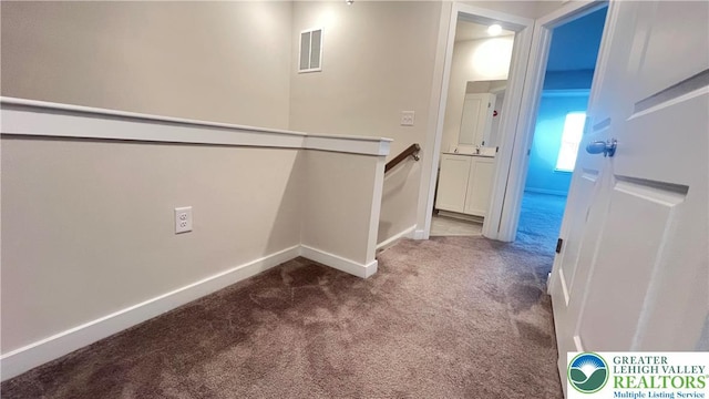 4904 Brookside Ct, Upper Saucon Twp, PA 18036 - hall featuring carpet, baseboards, and an upstairs landing