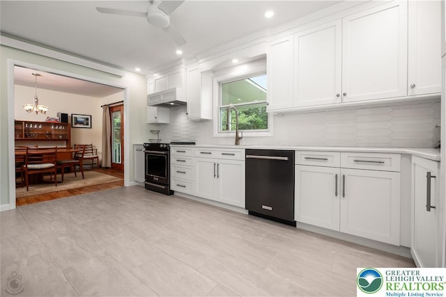 1580 Old Bethlehem Rd, Springfield Twp, PA 18951 - kitchen with dishwasher, range, a chandelier, backsplash, and ceiling fan