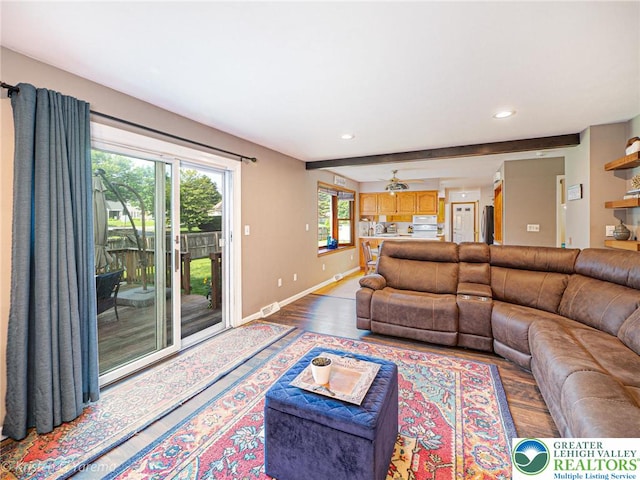 5054 Rainbow Ct, Lower Macungie Twp, PA 18106 - living area with wood finished floors, baseboards, and recessed lighting