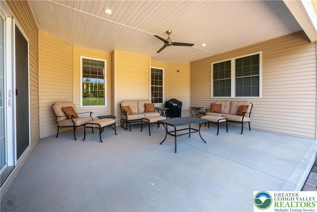 222 Danbury Dr, Bushkill Twp, PA 18064 - view of patio / terrace with an outdoor living space and ceiling fan