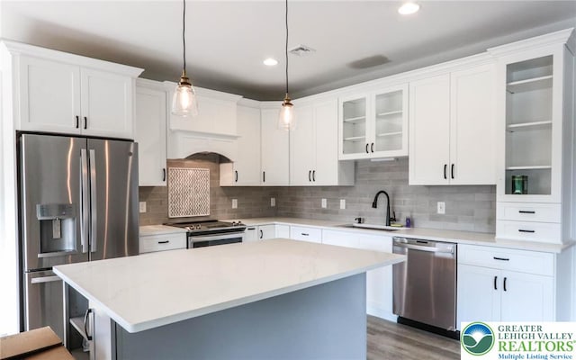 448 Long Lane Rd, Lehigh Twp, PA 18088 - kitchen with appliances with stainless steel finishes, a sink, backsplash, white cabinets, and recessed lighting