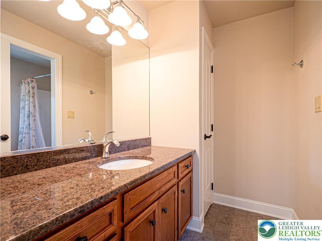 5355 Saucon Ridge Rd, Upper Saucon Twp, PA 18036 - full bathroom with vanity, baseboards, tile patterned flooring, and a shower with curtain