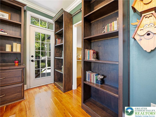 5355 Saucon Ridge Rd, Upper Saucon Twp, PA 18036 - doorway with ornamental molding and hardwood / wood-style flooring