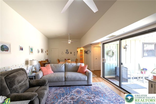 2765 Rolling Green Pl, Lower Macungie Twp, PA 18062 - living room with ceiling fan, light wood-style flooring, and high vaulted ceiling