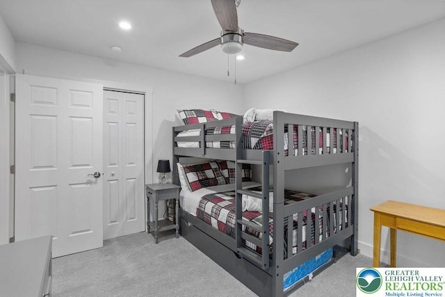 22 Petrarch Trl, Penn Forest Twp, PA 18210 - carpeted bedroom with recessed lighting, ceiling fan, baseboards, and a closet