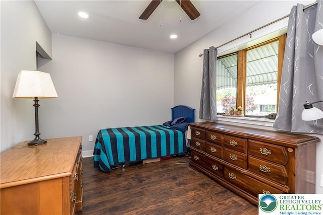 2104 Schwab Ave, Lower Saucon Twp, PA 18015 - bedroom with dark wood-type flooring, recessed lighting, and a ceiling fan