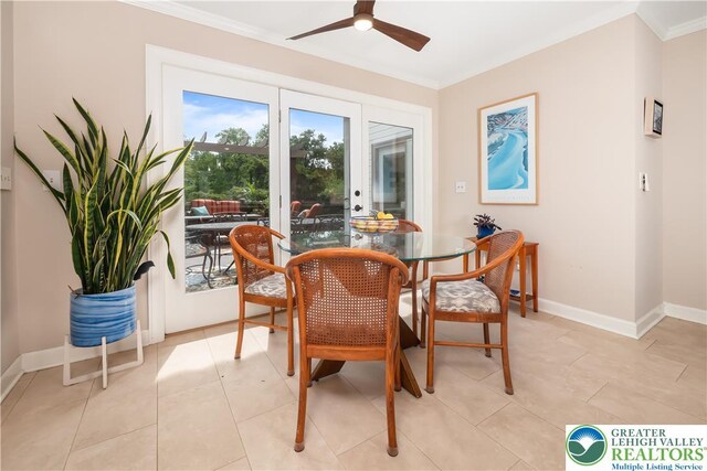 1560 Surrey Rd, Lower Saucon Twp, PA 18015 - dining room with ornamental molding, ceiling fan, and baseboards