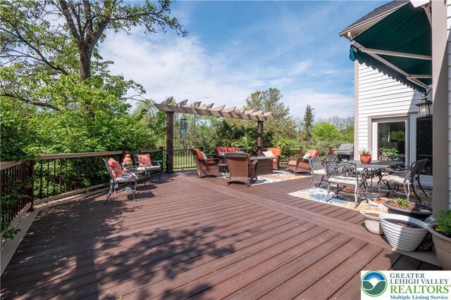 1560 Surrey Rd, Lower Saucon Twp, PA 18015 - wooden deck featuring outdoor dining area and a pergola