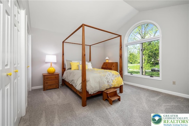 1560 Surrey Rd, Lower Saucon Twp, PA 18015 - bedroom featuring multiple windows, vaulted ceiling, carpet flooring, and baseboards
