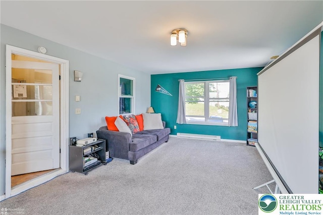 6386 Sullivan Trl, Plainfield Twp, PA 18091 - carpeted living room featuring a baseboard radiator