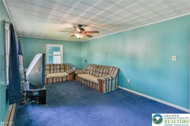 6386 Sullivan Trl, Plainfield Twp, PA 18091 - sitting room featuring carpet flooring, a ceiling fan, baseboards, and crown molding
