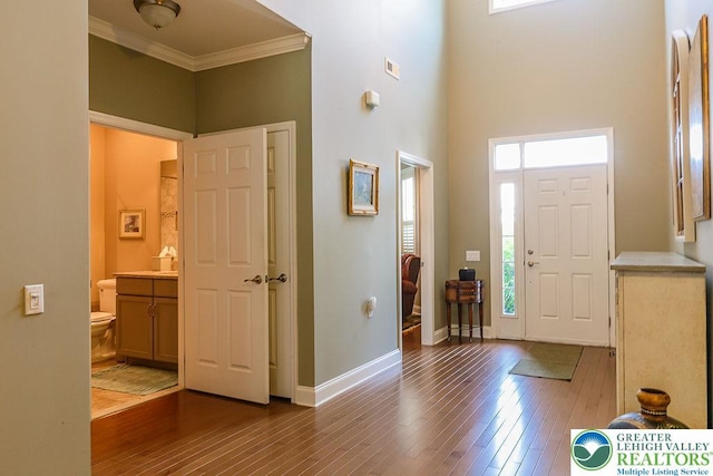 1069 Resolution Dr, Bethlehem City, PA 18017 - foyer entrance with plenty of natural light, ornamental molding, hardwood / wood-style floors, and a towering ceiling