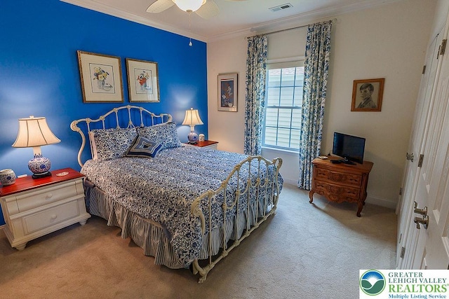 1069 Resolution Dr, Bethlehem City, PA 18017 - bedroom featuring ornamental molding, carpet floors, and a ceiling fan