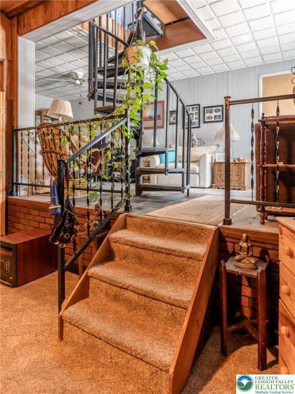 150 Lehigh St, Franklin Twp, PA 18235 - stairway featuring carpet floors and wood walls