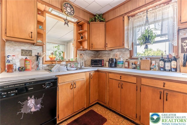 150 Lehigh St, Franklin Twp, PA 18235 - kitchen with open shelves, dishwasher, plenty of natural light, light countertops, and wooden walls