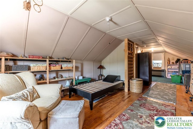 150 Lehigh St, Franklin Twp, PA 18235 - bedroom featuring radiator, lofted ceiling, and wood finished floors