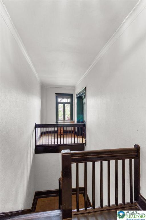 923 N Webster, Lackawanna, PA 18510 - stairs with crown molding and wood finished floors