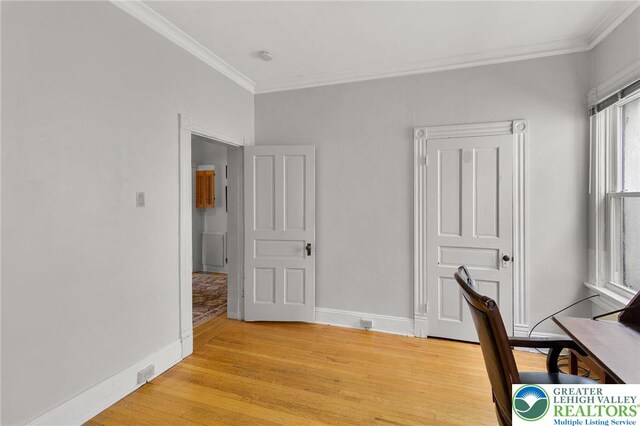 923 N Webster, Lackawanna, PA 18510 - office area with crown molding, baseboards, and light wood finished floors