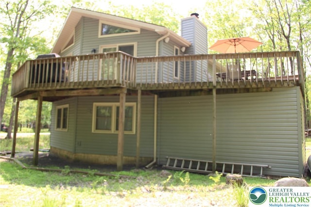 354 Kilmer Trl, Penn Forest Twp, PA 18210 - back of house with a chimney and a wooden deck