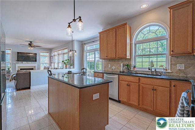 697 Ryan Dr, South Whitehall Twp, PA 18103 - kitchen with dishwasher, a sink, plenty of natural light, a ceiling fan, and recessed lighting