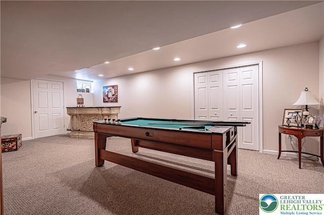697 Ryan Dr, South Whitehall Twp, PA 18103 - game room with carpet flooring, a bar, recessed lighting, baseboards, and pool table